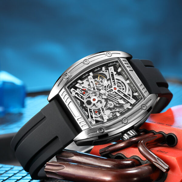 Men's Wine Barrel Type Mechanical Watch Silicone Tape - Image 2