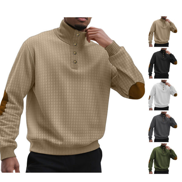 Casual Sports Men's Jacquard Small Plaid Stand Collar Long-sleeved Sweater - Image 2