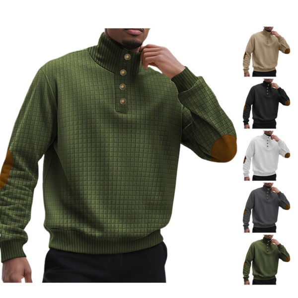 Casual Sports Men's Jacquard Small Plaid Stand Collar Long-sleeved Sweater - Image 3